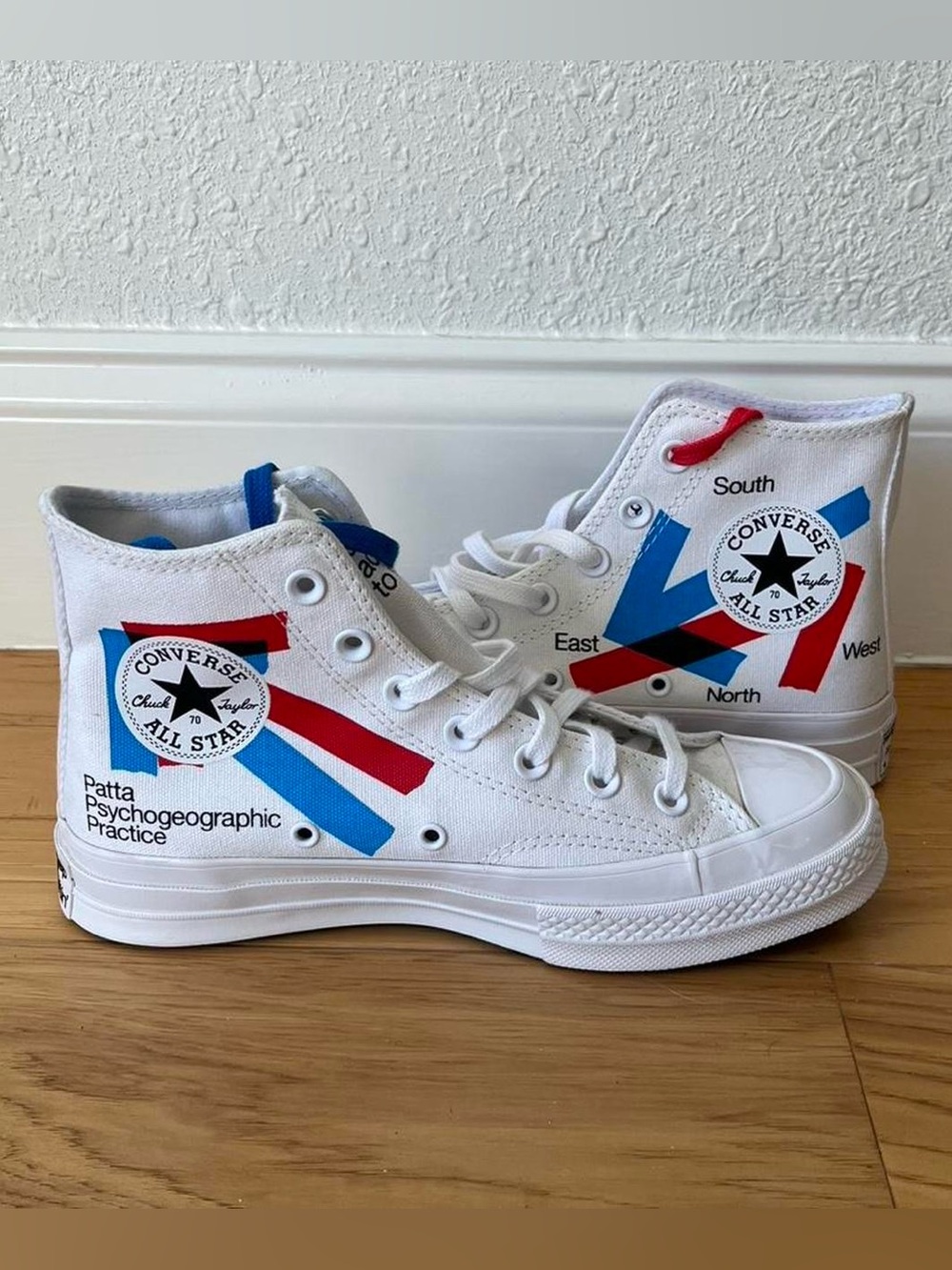 Converse Chuck Taylor x Patta White High-Top Sneakers with Red & Blue Accents - Picture 8 of 8